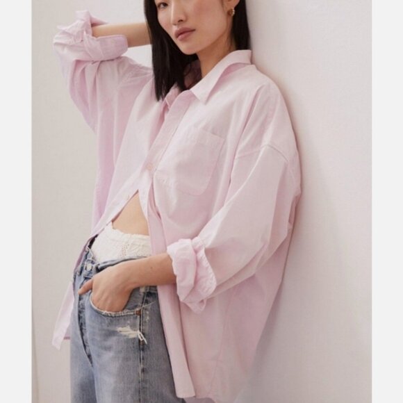 Anthropologie Maeve The Bennet Buttondown Shirt Top Pink MP LP XLP Petite NWT - Picture 1 of 9